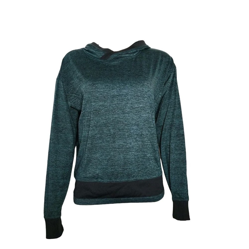 MONDETTA Performance Luxury Teal‎ Long Sleeve Pullover Hooded Top Womens S Small